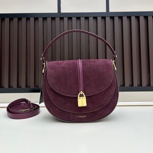 DeMellier Plum Suede Crescent Shoulder Bag with GoldHardware
